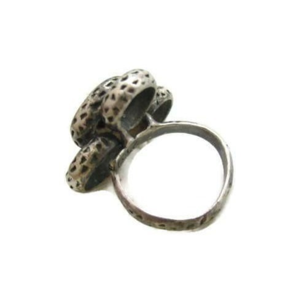 Vintage Modernist Green‎ Malachite Gemstone Flower Sterling Silver Ring*Sz 6.5 - Picture 3 of 7